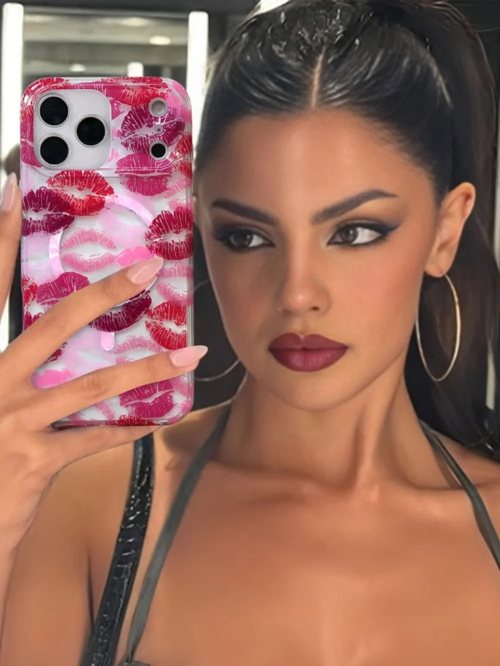 Velvet Caviar Pink lips phone case with matching MagSafe ring